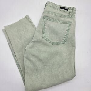KUT Rachel Mom Jeans Women's 6 Green Distressed Raw Edge Hem
